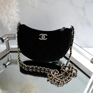 VIP CC Black Quilted Crossbody Bag With Gold Chain.